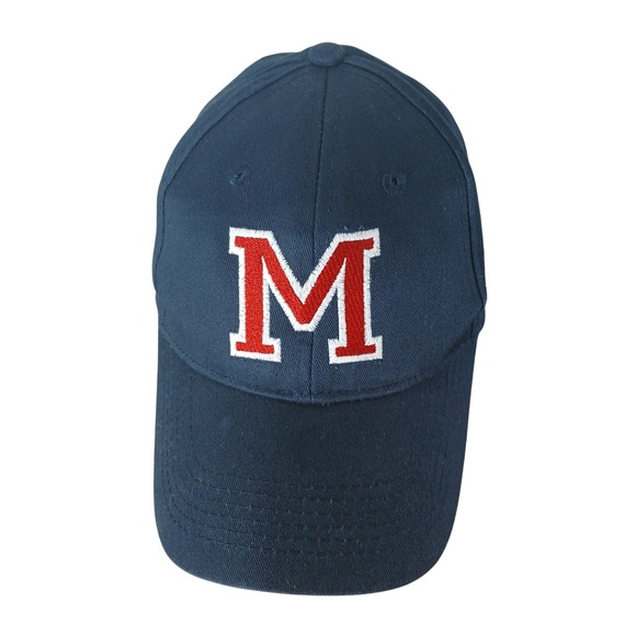 Port & Company Youth Navy Blue Baseball Cap Red Letter M Hat Adjustable - Picture 1 of 6